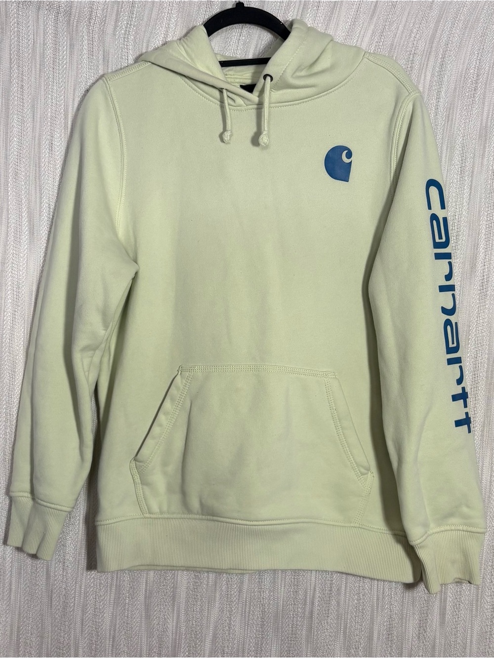 Carhartt Pale Green Hoodie with Blue Logo